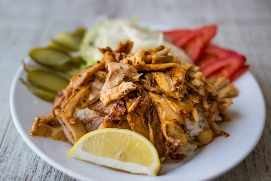 Turkish Chicken Doner Kebab with rice