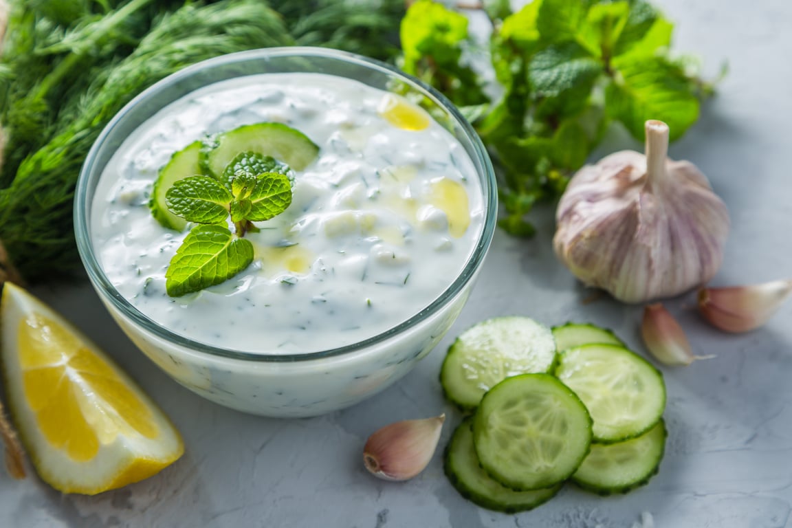 Tzatziki sauce and ingredients